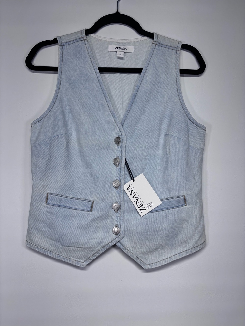 ✨Zenana Light Blue Denim Vest Women Jeans Size M - Picture 3 of 12